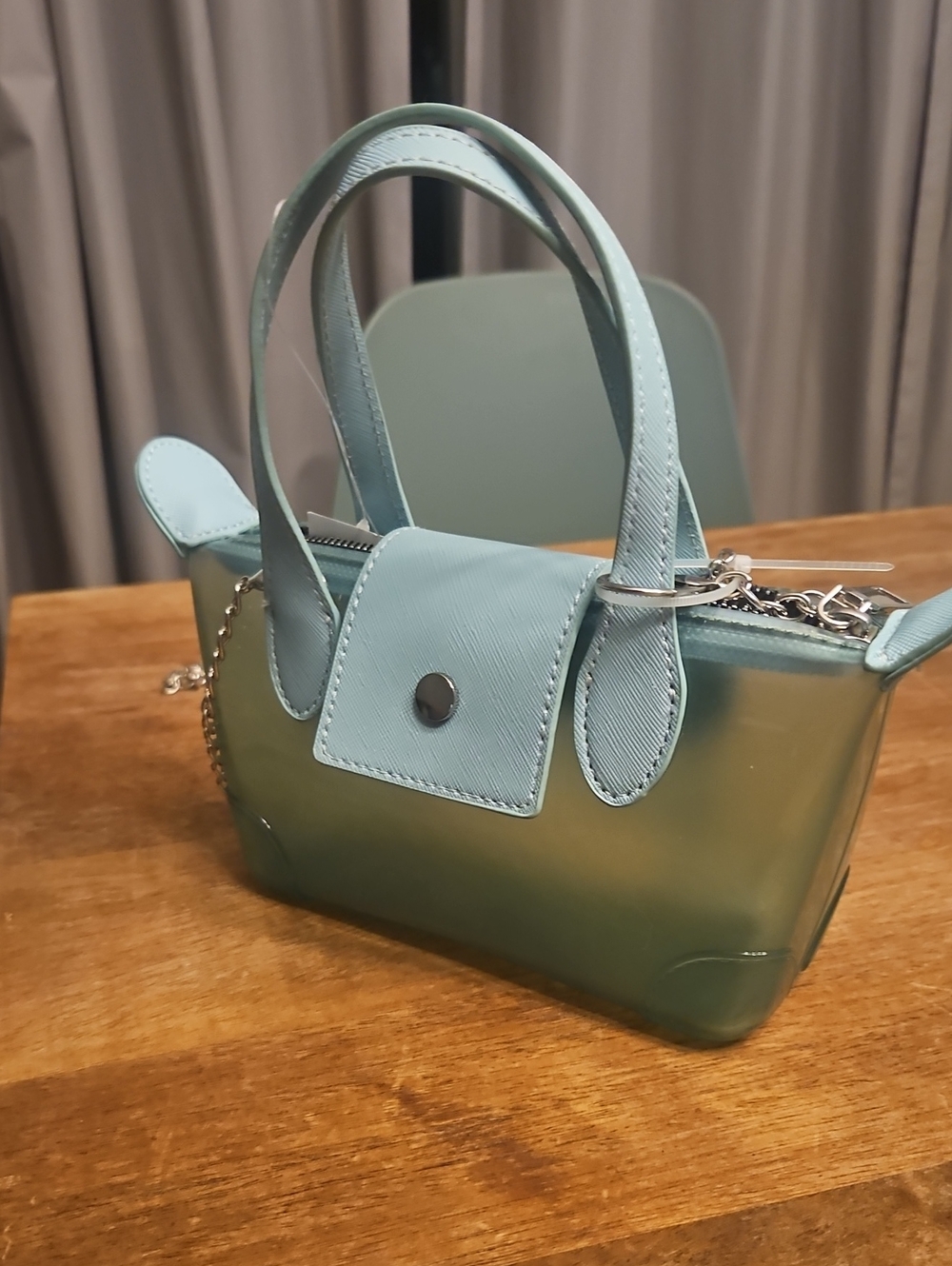 Jelly Stylish Teal Mini Tote Bag with Chain Strap